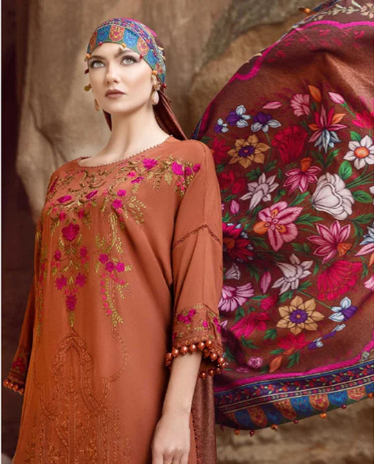 MARIA B - 3PC LAWN EMBROIDERED SHIRT WITH PRINTED LAWN DUPATTA AND TROUSER - RB11043