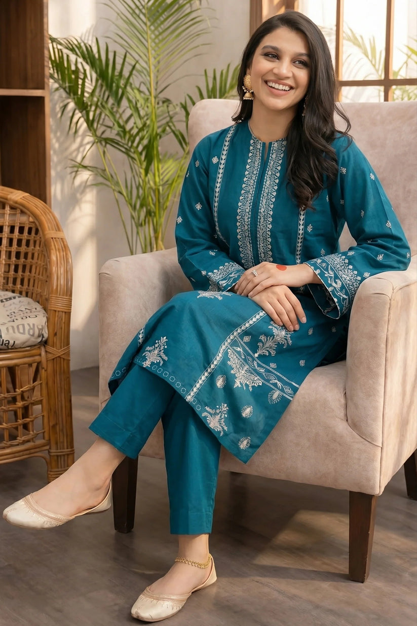URGE - 2PC EMBROIDERED SHIRT WITH EMBROIDERED PATCHES AND TROUSER - RB11194