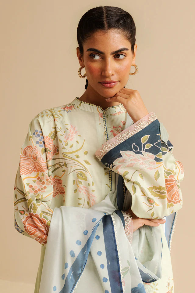 COCO BY ZARA SHAH JAHAN - 3PC PRINTED TANA DORA SHIRT WITH VOIL PRINTED DUPATTA- RB11115