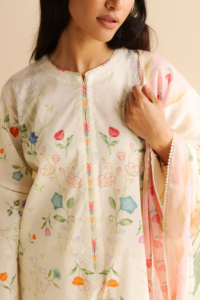 COCO BY ZARA SHAH JAHAN - 3PC PRINTED TANA DORA SHIRT WITH VOIL PRINTED DUPATTA- RB11118