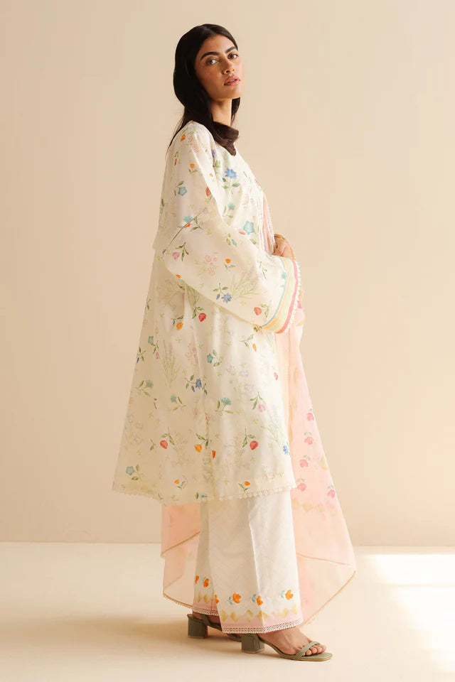 COCO BY ZARA SHAH JAHAN - 3PC PRINTED TANA DORA SHIRT WITH VOIL PRINTED DUPATTA- RB11118