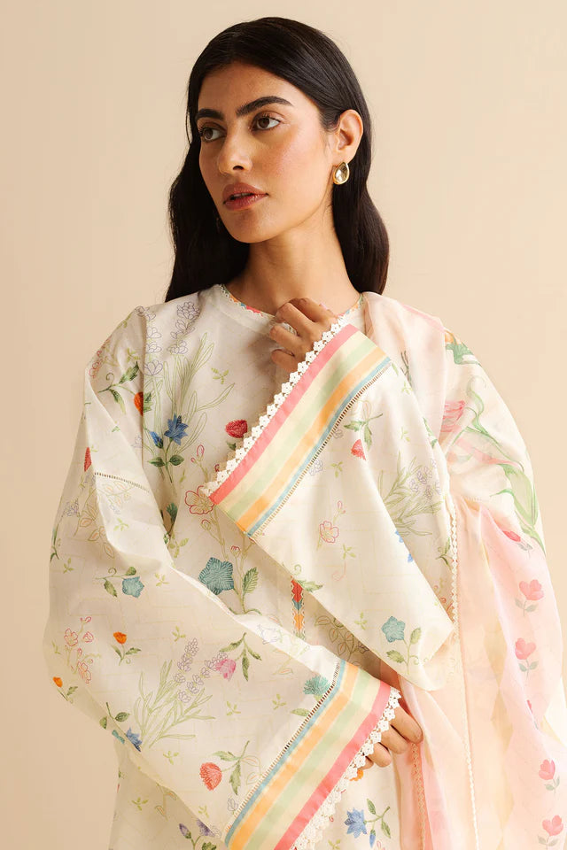 COCO BY ZARA SHAH JAHAN - 3PC PRINTED TANA DORA SHIRT WITH VOIL PRINTED DUPATTA- RB11118