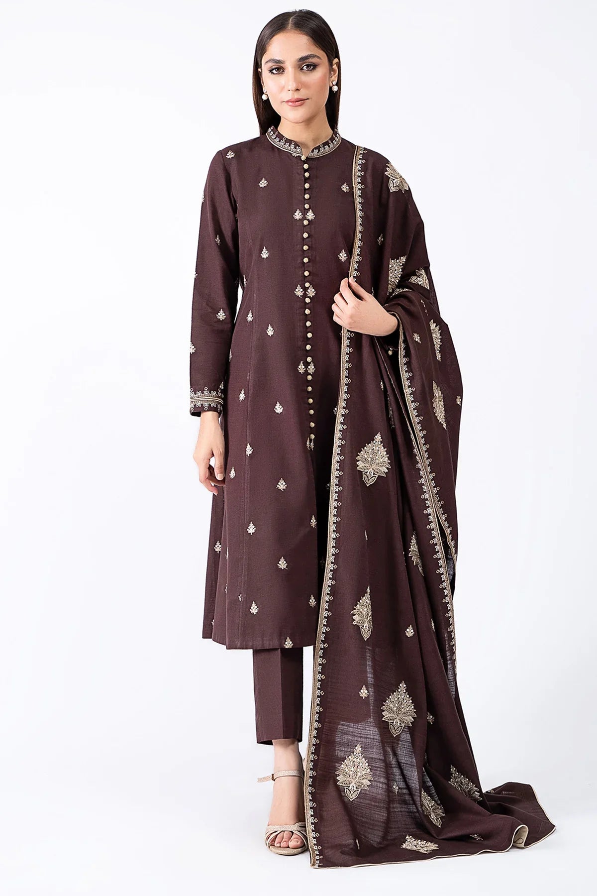 KAYSERIA - 3PC DHANAK EMBROIDERED SHIRT WITH DHANAK EMBROIDERED DUAPTTA AND TROUSER- RB11087