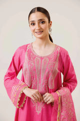 NISHAT - 3PC DHANAK EMBROIDERED SHIRT WITH DHANAK EMBROIDERED DUAPTTA AND TROUSER- RB11091