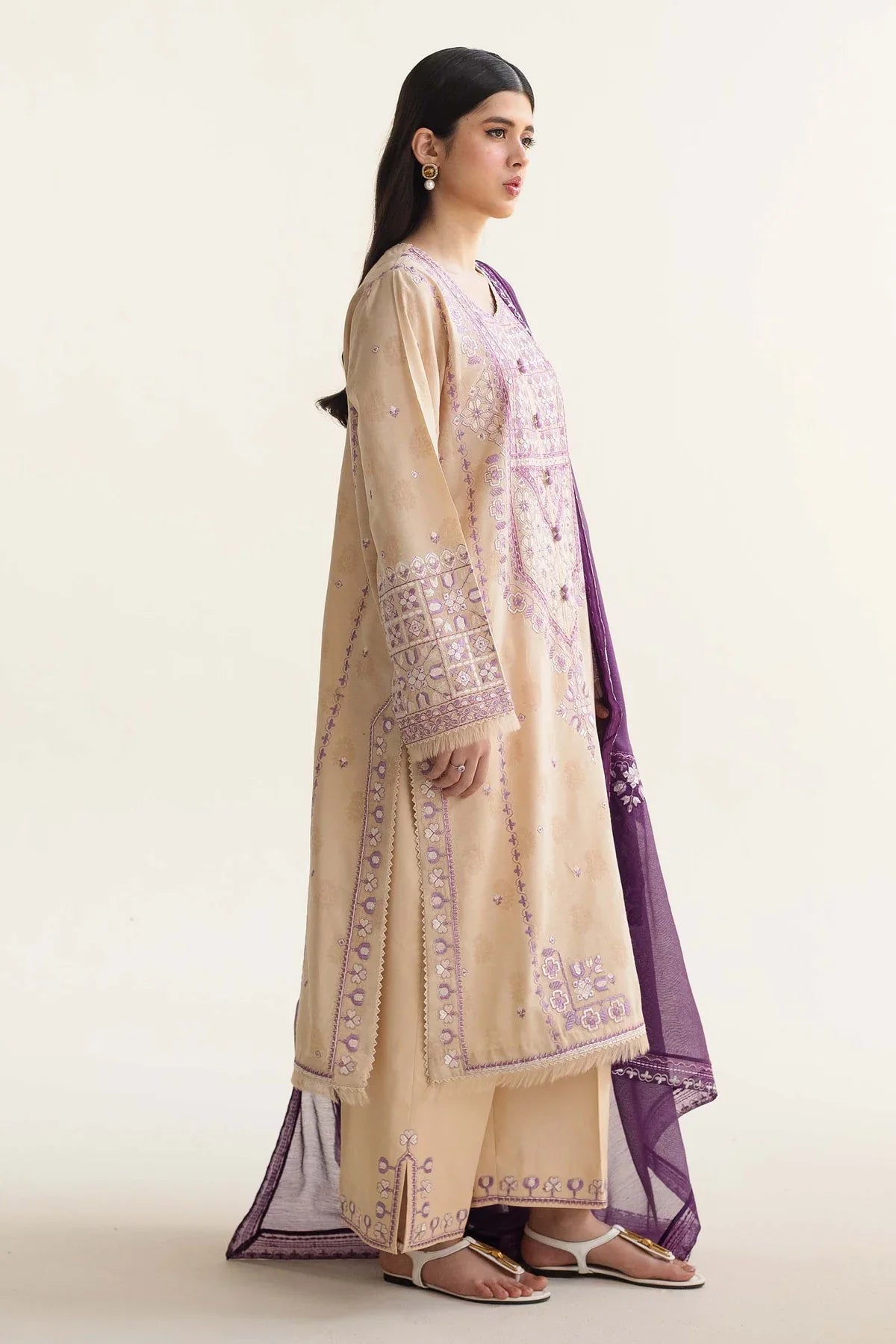 ZARA SHAH JAHAN - 3PC DHANAK EMBROIDERED SHIRT WITH DHANAK EMBROIDERED DUAPTTA AND TROUSER- RB11088