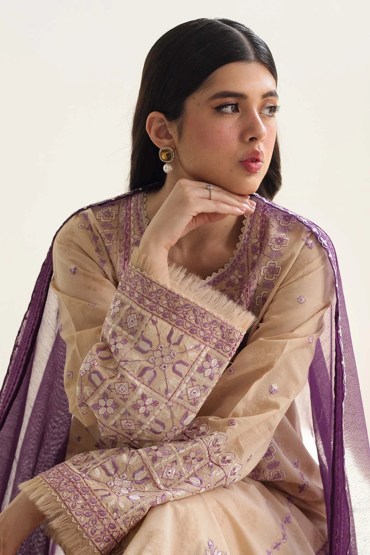 ZARA SHAH JAHAN - 3PC DHANAK EMBROIDERED SHIRT WITH DHANAK EMBROIDERED DUAPTTA AND TROUSER- RB11088