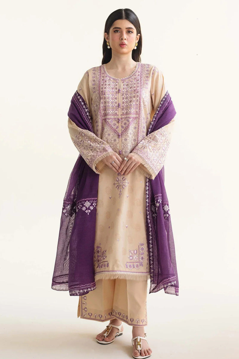 ZARA SHAH JAHAN - 3PC DHANAK EMBROIDERED SHIRT WITH DHANAK EMBROIDERED DUAPTTA AND TROUSER- RB11088