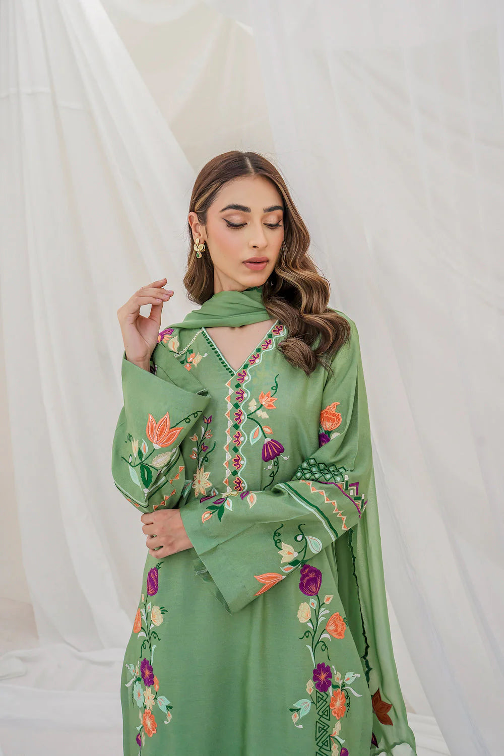 BATIK - 3PC EMBROIDERED SHIRT WITH EMBROIDERED DUPATA AND TROUSER - RB11159