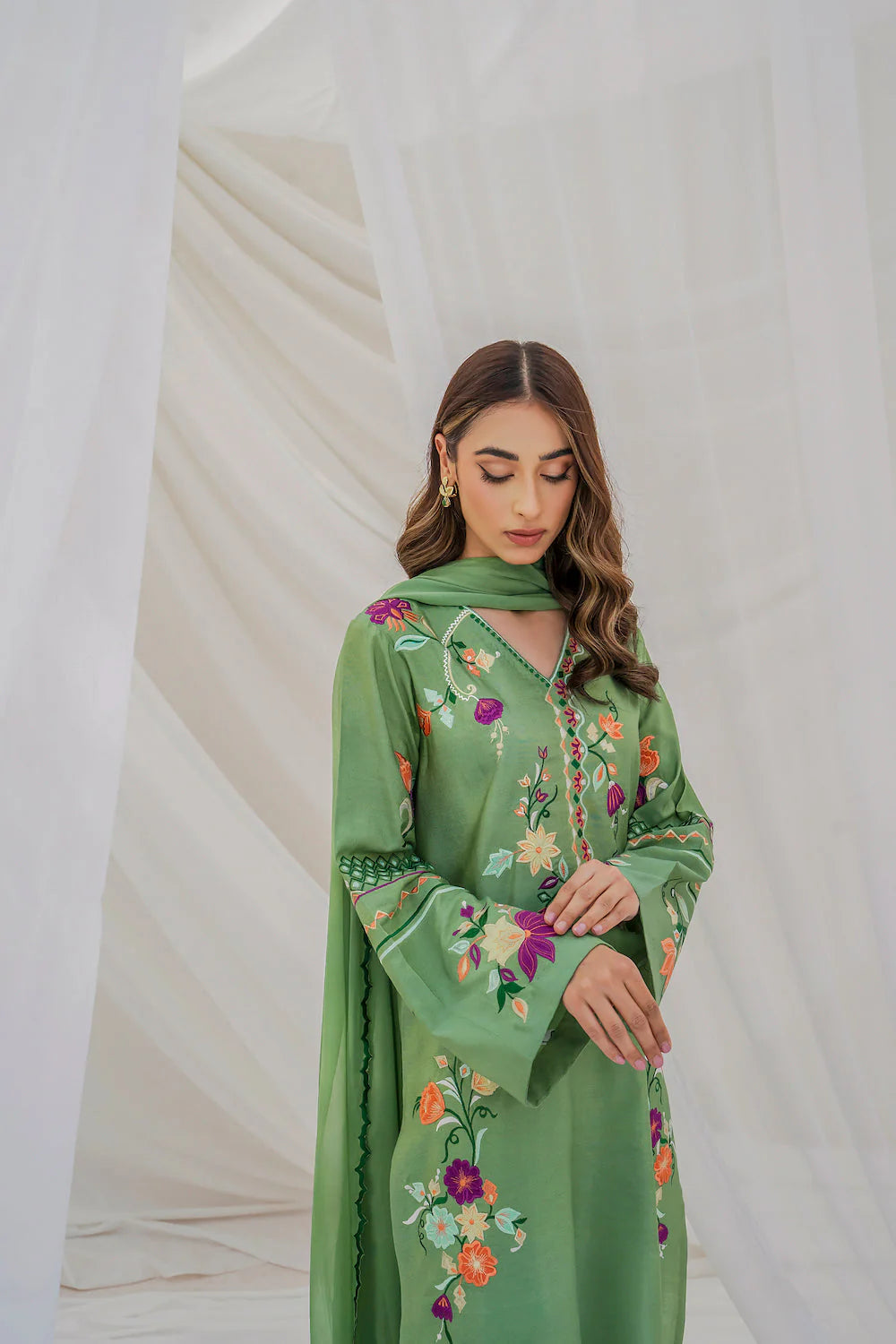 BATIK - 3PC EMBROIDERED SHIRT WITH EMBROIDERED DUPATA AND TROUSER - RB11159