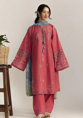 ZARA SHAHJAHAN- 3PC EMBROIDERED DHANAK SHIRT WITH PRINTED SHAWL AND TROUSER - RB11227