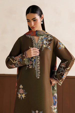 BAROQUE- 3PC EMBROIDERED DHANAK SHIRT WITH PRINTED SHAWL AND TROUSER - RB11228