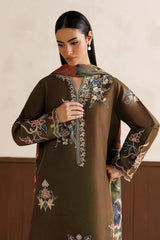 BAROQUE- 3PC EMBROIDERED DHANAK SHIRT WITH PRINTED SHAWL AND TROUSER - RB11228
