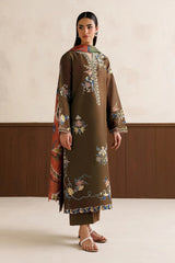 BAROQUE- 3PC EMBROIDERED DHANAK SHIRT WITH PRINTED SHAWL AND TROUSER - RB11228