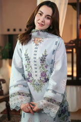 RANG RASIYA-3PC EMBROIDERED DHANAK SHIRT WITH PRINTED SHAWL AND TROUSER - RB11229