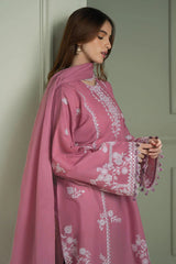 CROSS STITCH-3PC EMBROIDERED DHANAK SHIRT WITH EMBROIDERED SHAWL AND TROUSER - RB11231