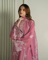 CROSS STITCH-3PC EMBROIDERED DHANAK SHIRT WITH EMBROIDERED SHAWL AND TROUSER - RB11231