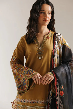 MERAJORA -3PC EMBROIDERED DHANAK SHIRT WITH PRINTED SHAWL AND TROUSER - RB11233