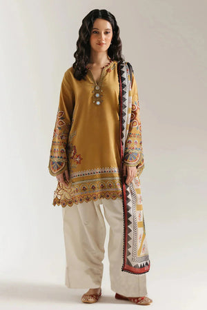 MERAJORA -3PC EMBROIDERED DHANAK SHIRT WITH PRINTED SHAWL AND TROUSER - RB11233