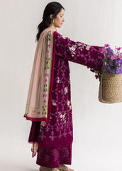 ZARA SHAHJAHAN -3PC EMBROIDERED DHANAK SHIRT WITH PRINTED SHAWL AND TROUSER - RB11234