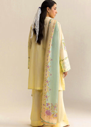 ZARA SHAHJAHAN -3PC EMBROIDERED DHANAK SHIRT WITH PRINTED SHAWL AND TROUSER - RB11235
