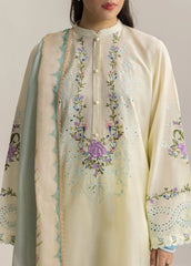 ZARA SHAHJAHAN -3PC EMBROIDERED DHANAK SHIRT WITH PRINTED SHAWL AND TROUSER - RB11235