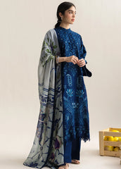 ZARA SHAHJAHAN -3PC EMBROIDERED DHANAK SHIRT WITH PRINTED SHAWL AND TROUSER - RB11236