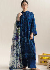 ZARA SHAHJAHAN -3PC EMBROIDERED DHANAK SHIRT WITH PRINTED SHAWL AND TROUSER - RB11236