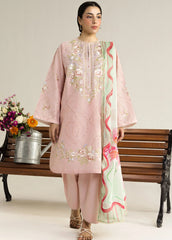 ZARA SHAHJAHAN -3PC EMBROIDERED DHANAK SHIRT WITH PRINTED SHAWL AND TROUSER - RB11237