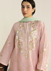 ZARA SHAHJAHAN -3PC EMBROIDERED DHANAK SHIRT WITH PRINTED SHAWL AND TROUSER - RB11237