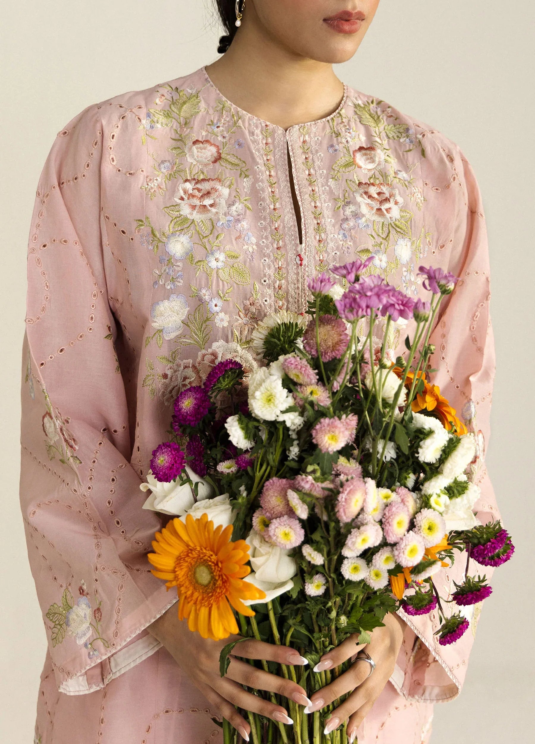 ZARA SHAHJAHAN -3PC EMBROIDERED DHANAK SHIRT WITH PRINTED SHAWL AND TROUSER - RB11237