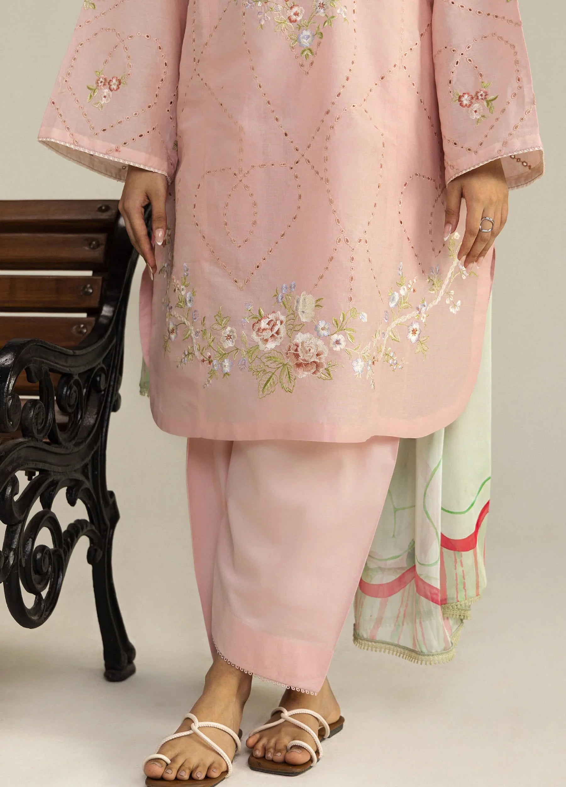 ZARA SHAHJAHAN -3PC EMBROIDERED DHANAK SHIRT WITH PRINTED SHAWL AND TROUSER - RB11237