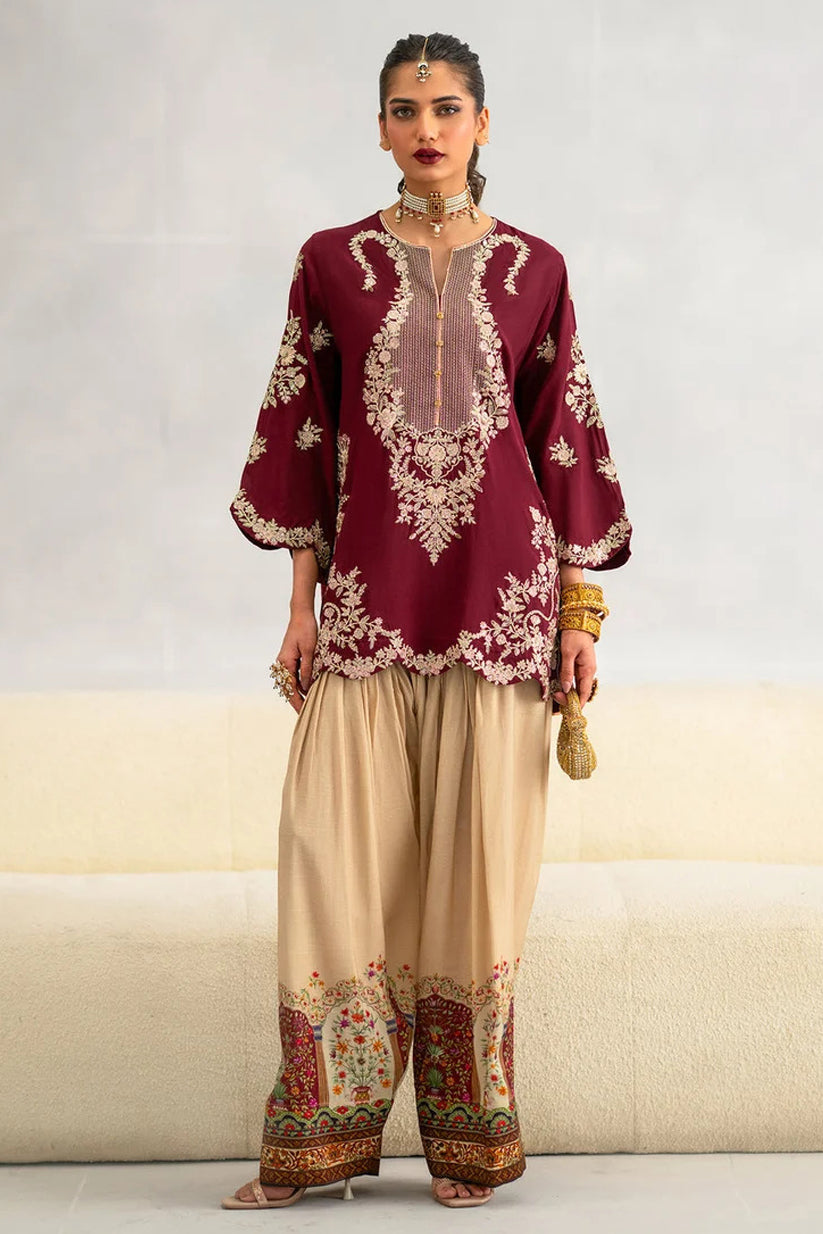 ETHNIC-2PC SILK EMBROIDERED SHIRT WITH PRINTED SILK TROUSER-RB11239