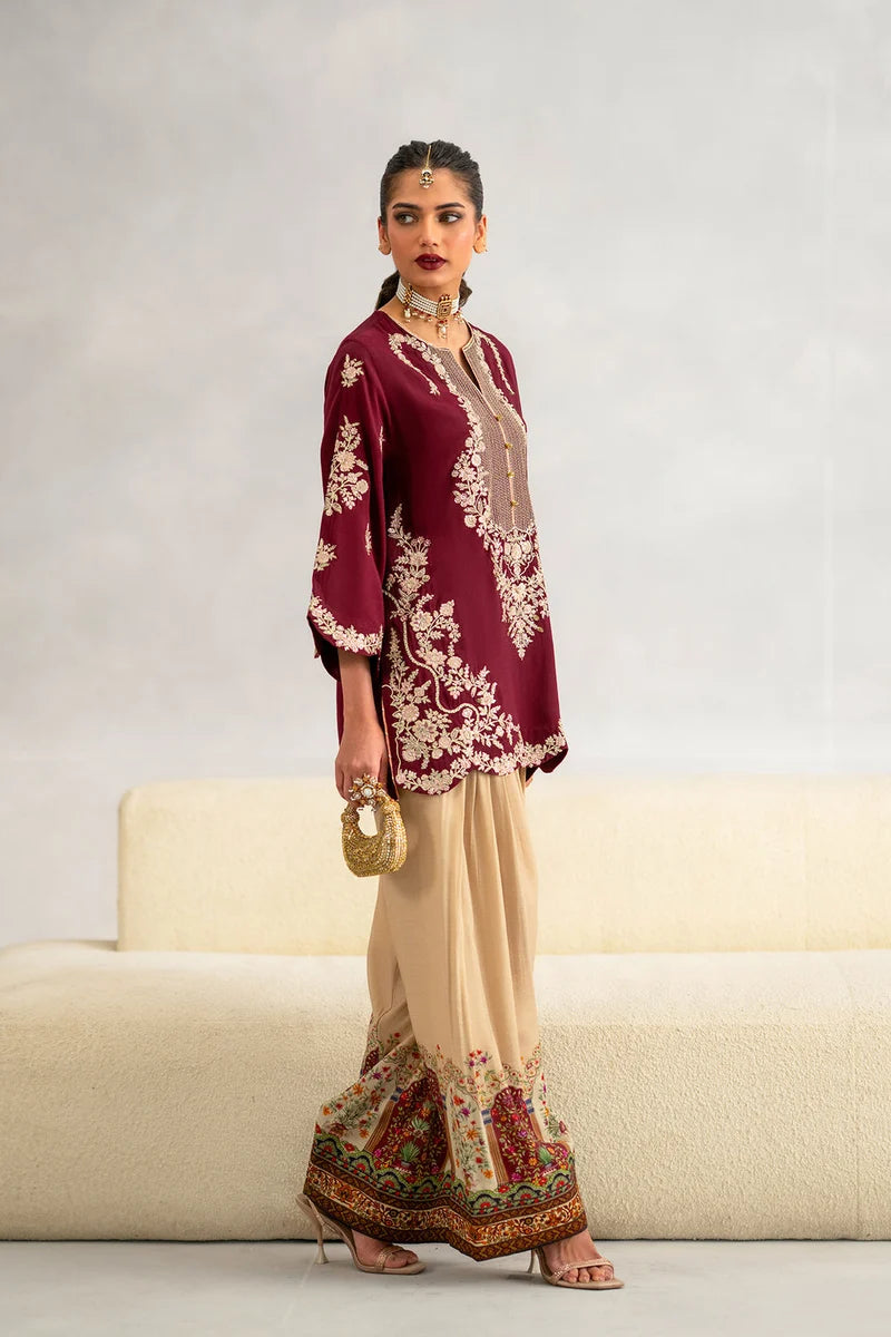ETHNIC-2PC SILK EMBROIDERED SHIRT WITH PRINTED SILK TROUSER-RB11239