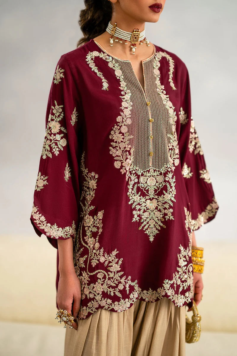 ETHNIC-2PC SILK EMBROIDERED SHIRT WITH PRINTED SILK TROUSER-RB11239