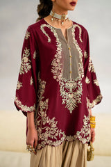 ETHNIC-2PC SILK EMBROIDERED SHIRT WITH PRINTED SILK TROUSER-RB11239
