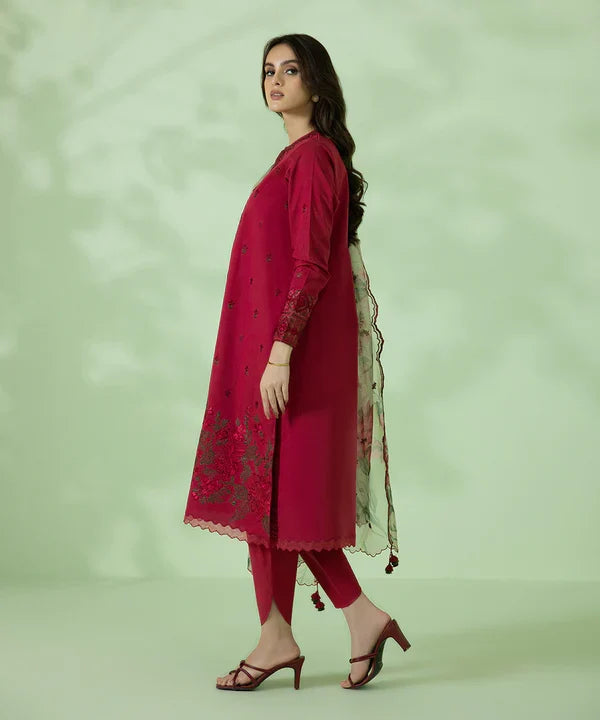 SAPPHIRE - 3PC DHANAK EMBROIDERED SHIRT WITH PRINTED ORGANZA DUPATTA & TROUSER - RB11240