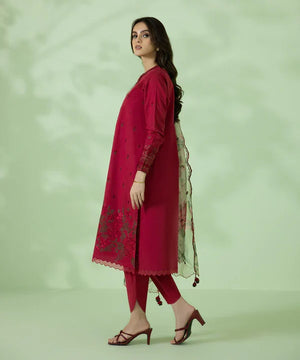SAPPHIRE - 3PC DHANAK EMBROIDERED SHIRT WITH PRINTED ORGANZA DUPATTA & TROUSER - RB11240