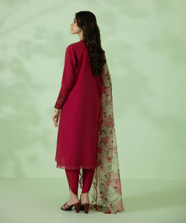 SAPPHIRE - 3PC DHANAK EMBROIDERED SHIRT WITH PRINTED ORGANZA DUPATTA & TROUSER - RB11240