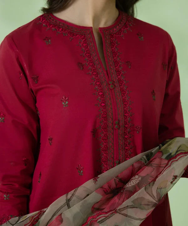 SAPPHIRE - 3PC DHANAK EMBROIDERED SHIRT WITH PRINTED ORGANZA DUPATTA & TROUSER - RB11240