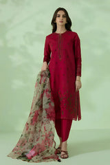 SAPPHIRE - 3PC DHANAK EMBROIDERED SHIRT WITH PRINTED ORGANZA DUPATTA & TROUSER - RB11240