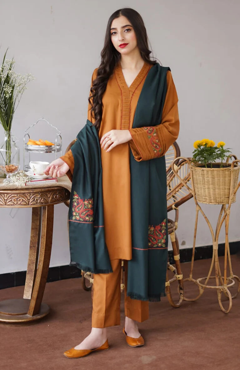 AISLING - 3PC DHANAK EMBROIDERED SHIRT WITH DHANAK EMBROIDERED DUAPATTA AND TROUSER- RB11241