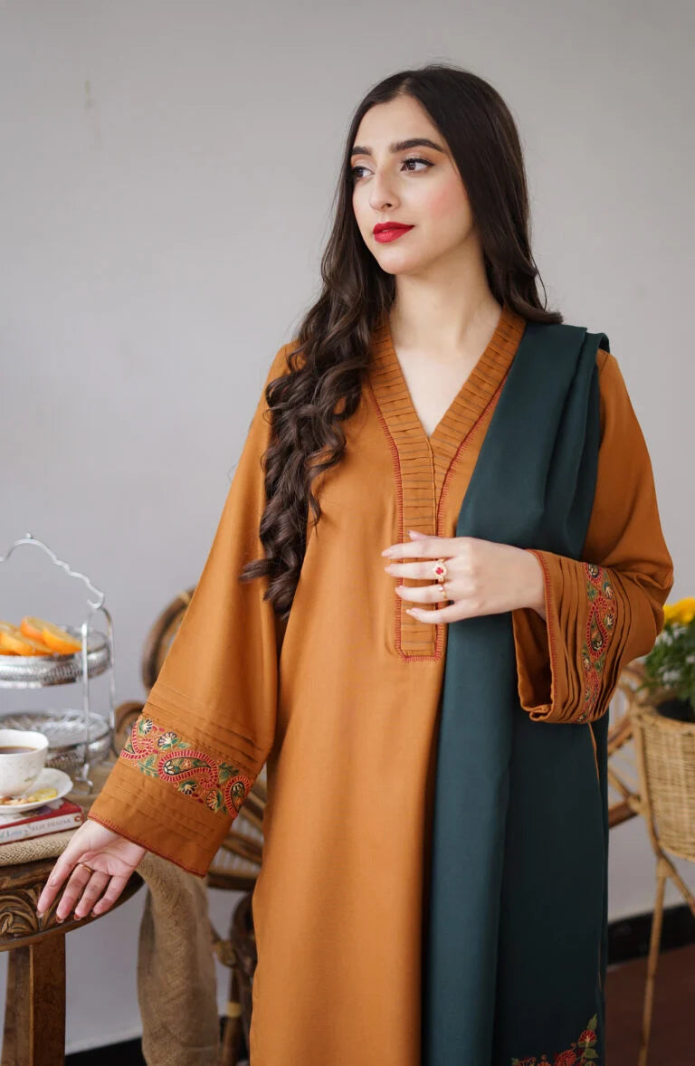 AISLING - 3PC DHANAK EMBROIDERED SHIRT WITH DHANAK EMBROIDERED DUAPATTA AND TROUSER- RB11241