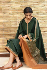 AISLING - 3PC DHANAK EMBROIDERED SHIRT WITH PRINTED SHAWL AND TROUSER - RB11242