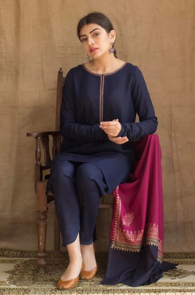 AISLING - 3PC DHANAK EMBROIDERED SHIRT WITH PRINTED SHAWL - RB11244