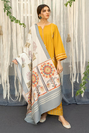 URGE - 3PC DHANAK EMBROIDERED SHIRT WITH PRINTED SHAWL AND TROUSER - RB11245