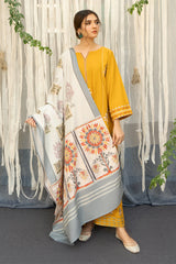 URGE - 3PC DHANAK EMBROIDERED SHIRT WITH PRINTED SHAWL AND TROUSER - RB11245