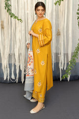 URGE - 3PC DHANAK EMBROIDERED SHIRT WITH PRINTED SHAWL AND TROUSER - RB11245