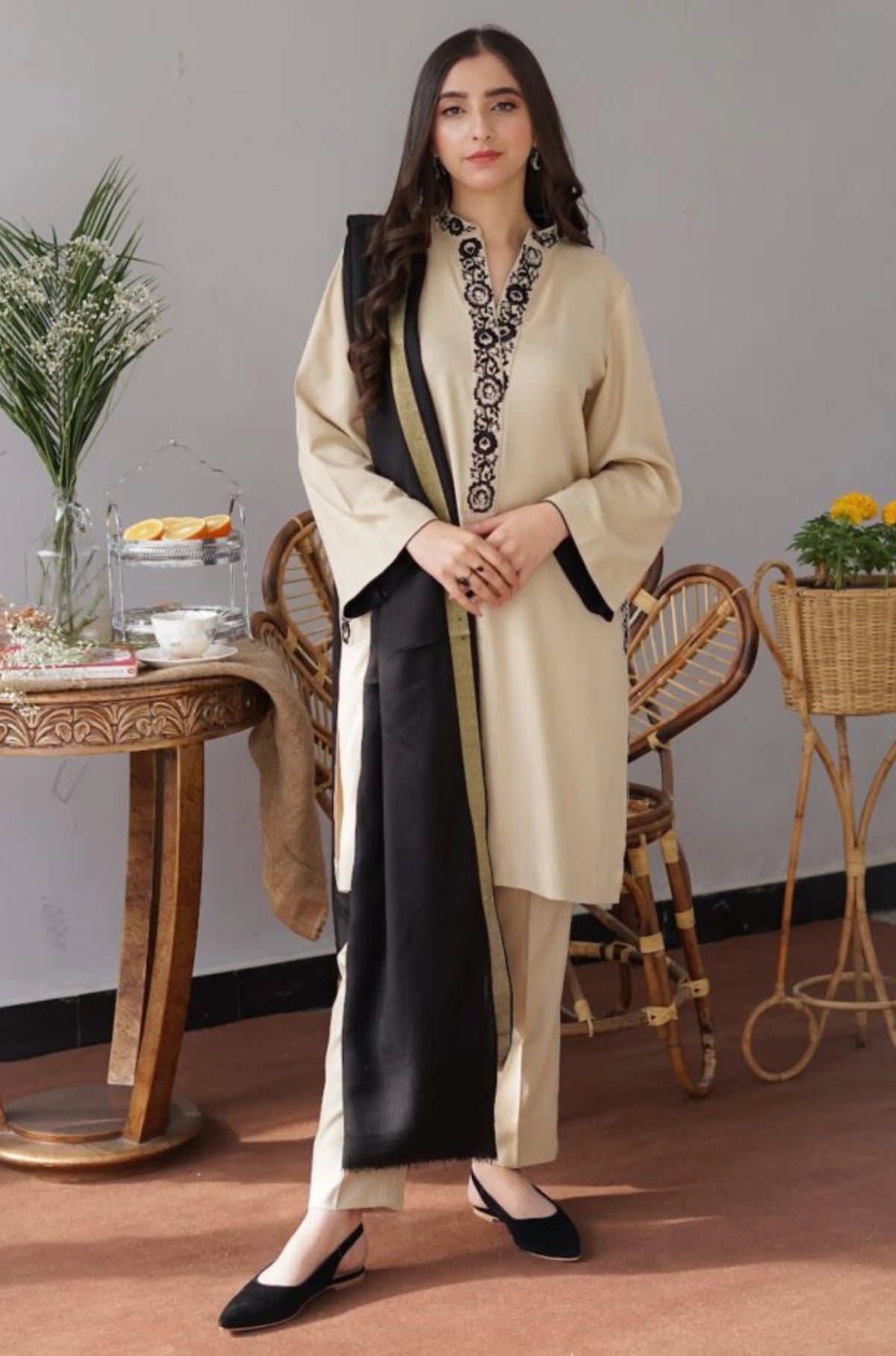 AISLING - 3PC DHANAK EMBROIDERED SHIRT WITH DHANAK SHAWL AND TROUSER- RB11246