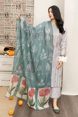 URGE - 3PC DHANAK EMBROIDERED SHIRT WITH PRINTED SHAWL AND TROUSER - RB11247