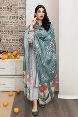 URGE - 3PC DHANAK EMBROIDERED SHIRT WITH PRINTED SHAWL AND TROUSER - RB11247